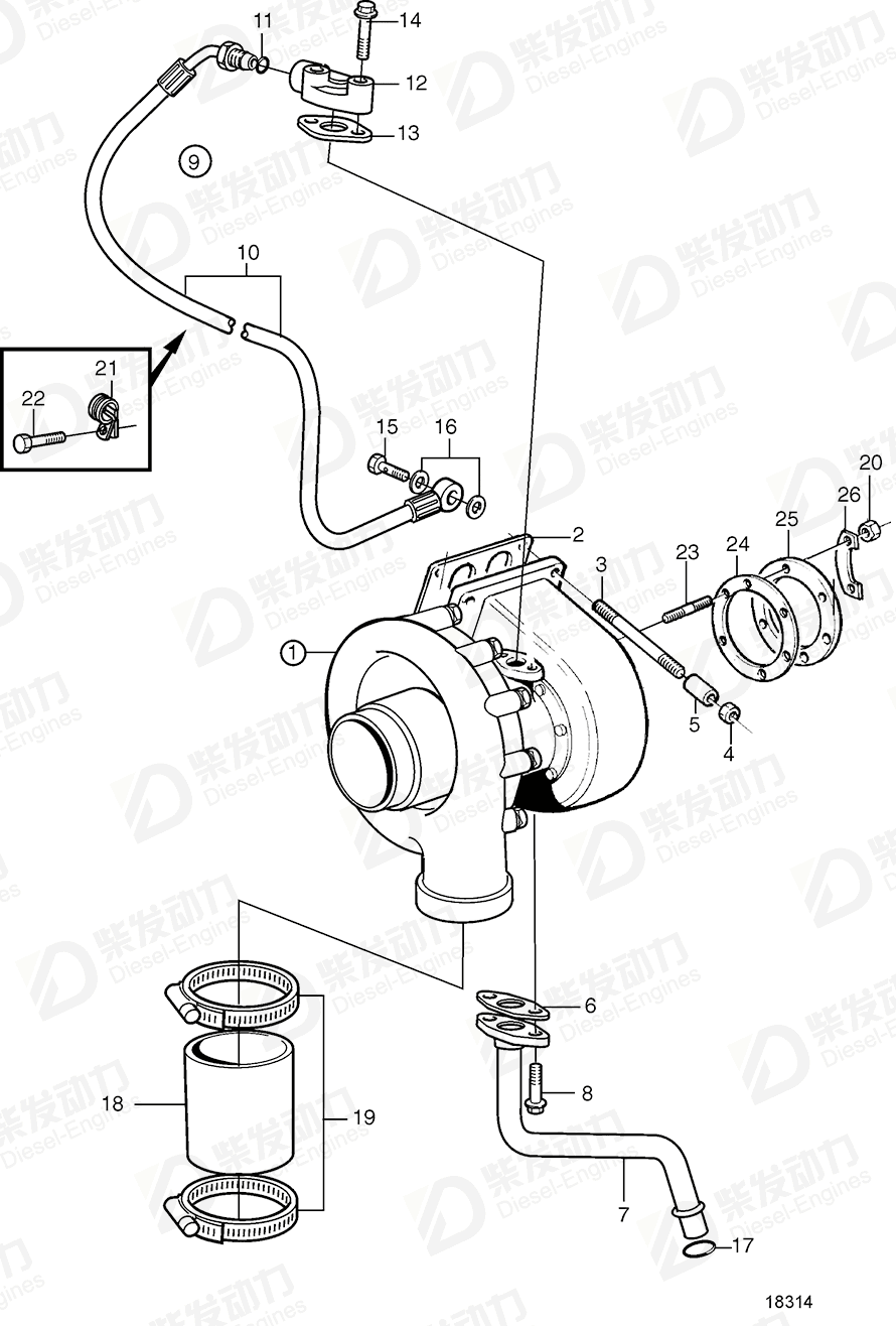 VOLVO Oil feed hose 3830980 Drawing